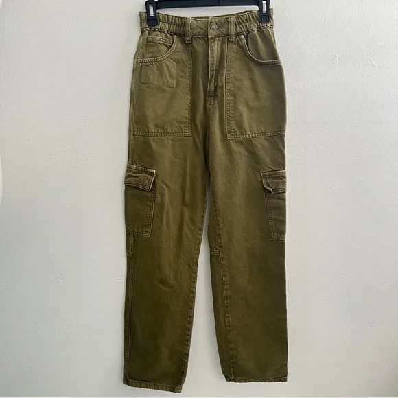 WE THE FREE PEOPLE Ezra hi rise cargo pants jeans Green 25 NWOT - Picture 2 of 11